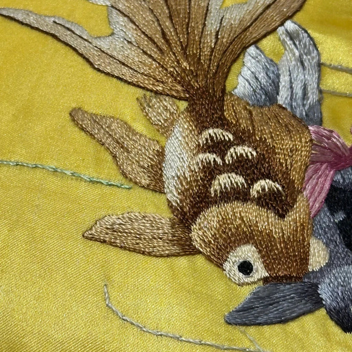 Image for Vintage Embroidered Silk Goldfish Lumbar Pillow