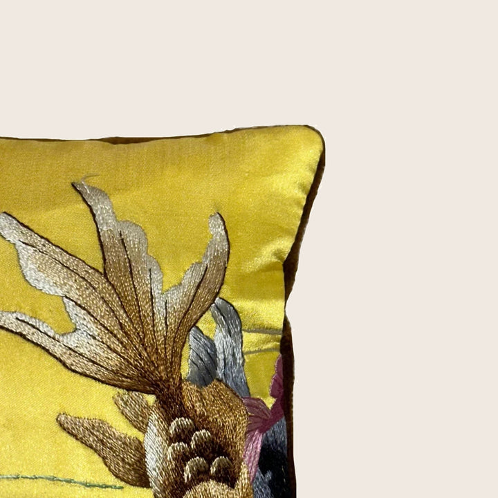 Image for Vintage Embroidered Silk Goldfish Lumbar Pillow