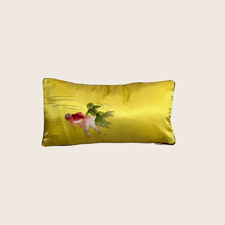Image for Vintage Embroidered Silk Goldfish Lumbar Pillow
