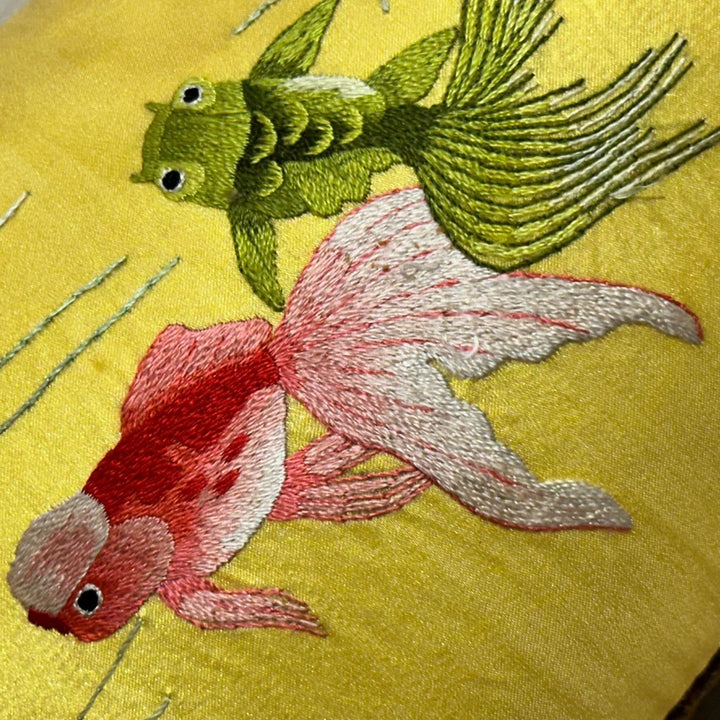 Image for Vintage Embroidered Silk Goldfish Lumbar Pillow