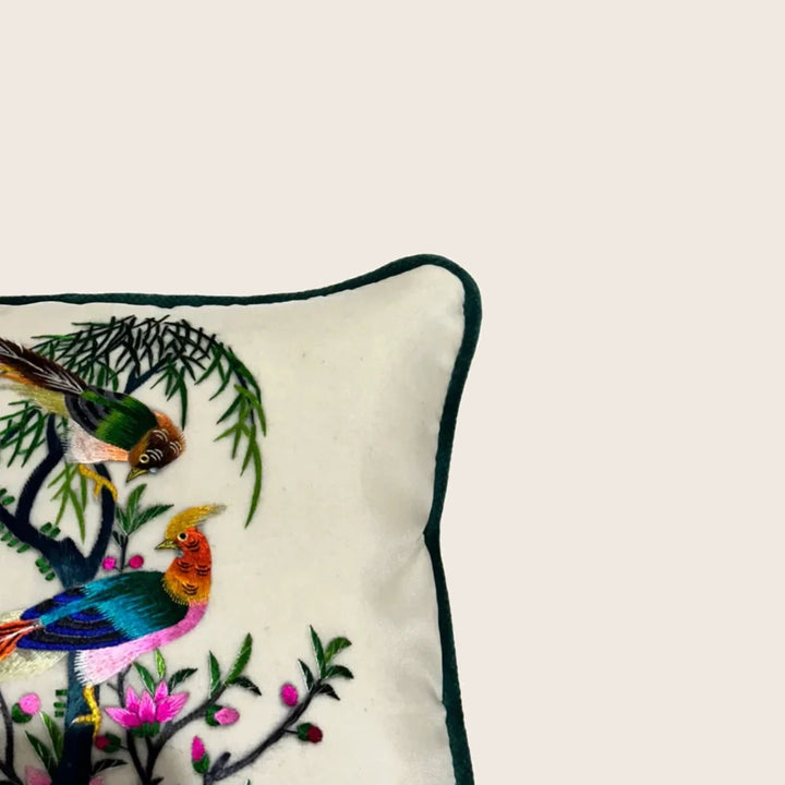 Image for Vintage Bird and Flower Silk Lumbar Pillow