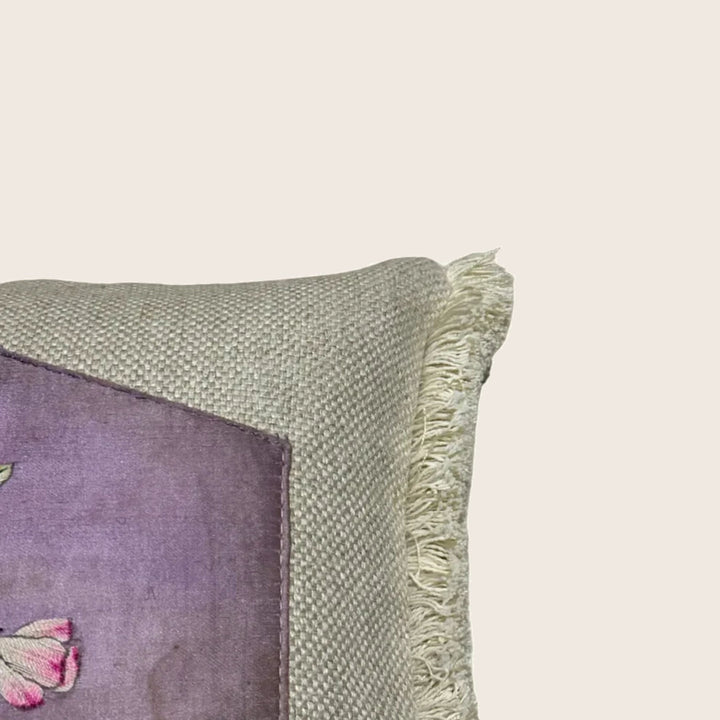 Image for Antique Silk Embroidered Bird Panel Lumbar Pillow