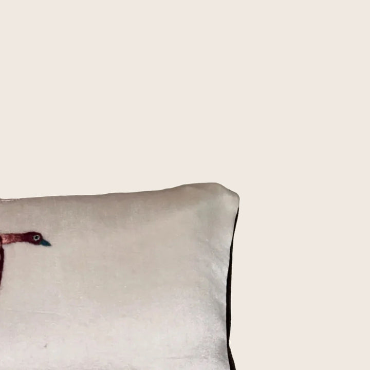 Image for Antique Silk Embroidered Bird Lumbar Pillow