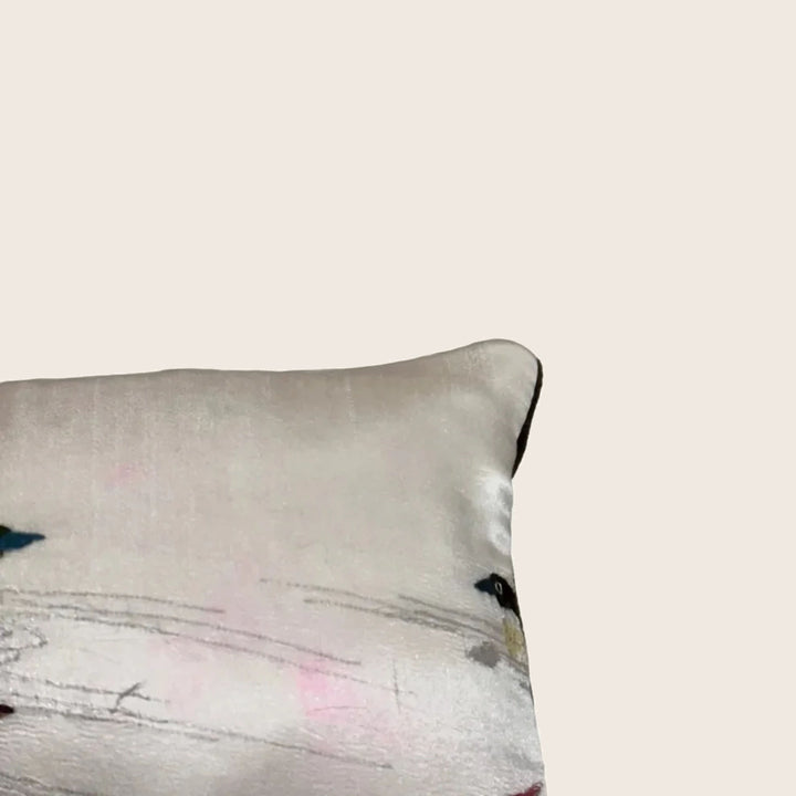 Image for Antique Silk Embroidered Bird Lumbar Pillow