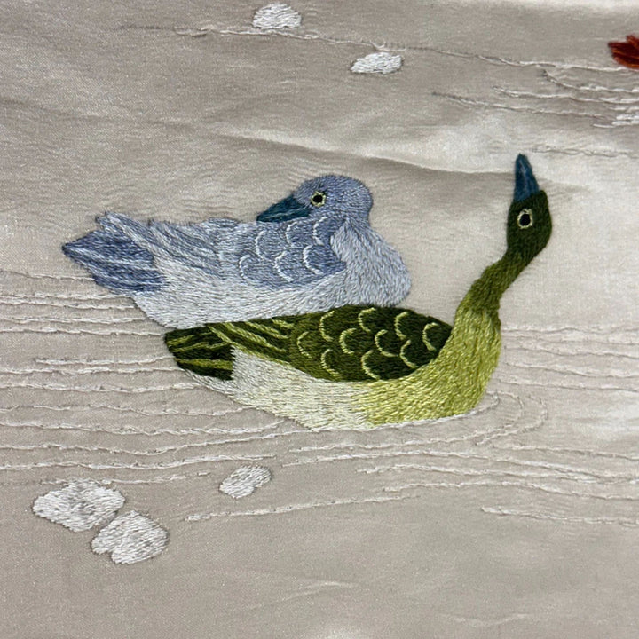 Image for Antique Silk Embroidered Bird Lumbar Pillow