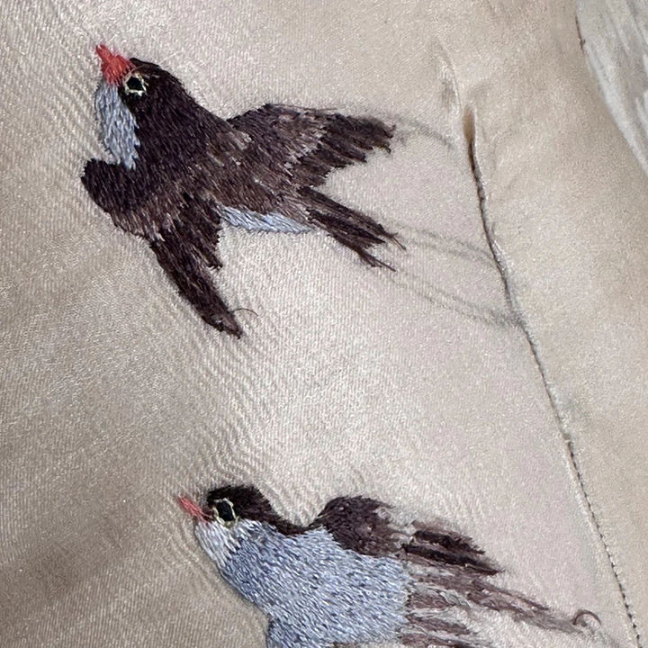 Image for Antique Silk Embroidered Bird Lumbar Pillow