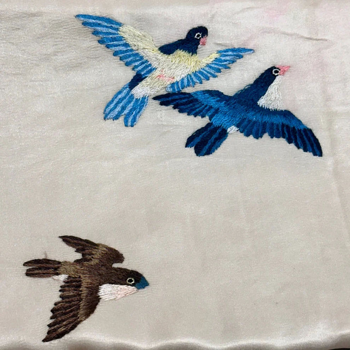Image for Antique Silk Embroidered Bird Lumbar Pillow