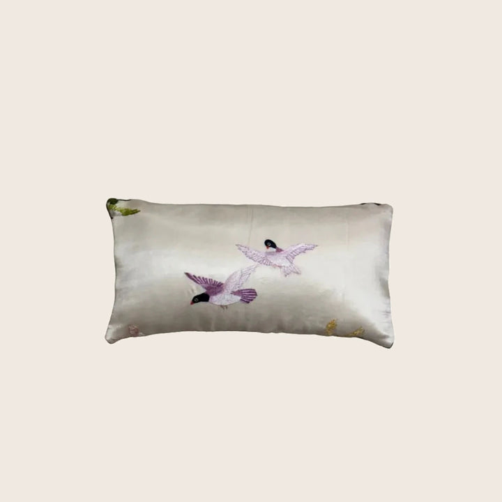 Image for Antique Silk Embroidered Bird Lumbar Pillow