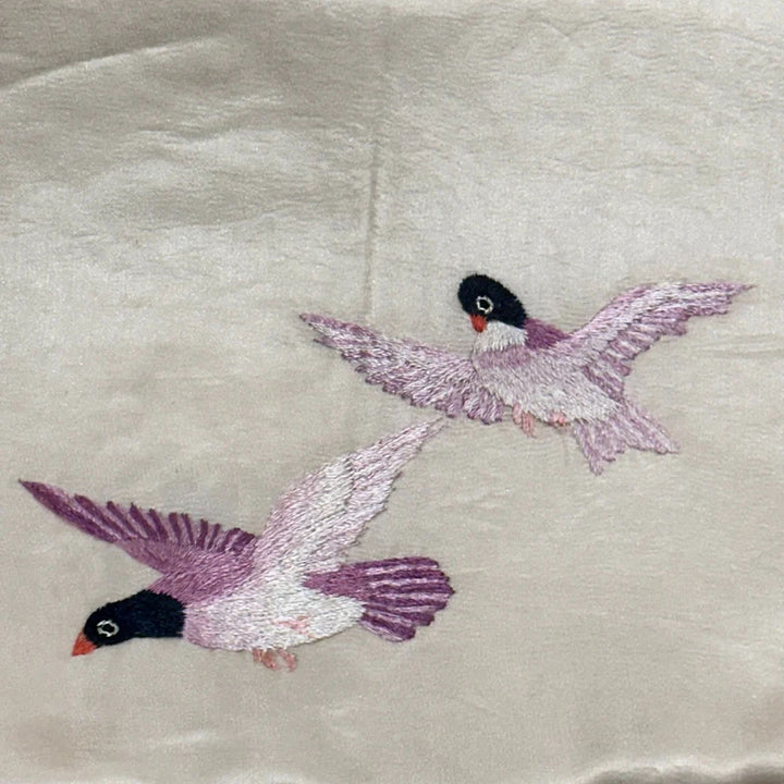 Image for Antique Silk Embroidered Bird Lumbar Pillow