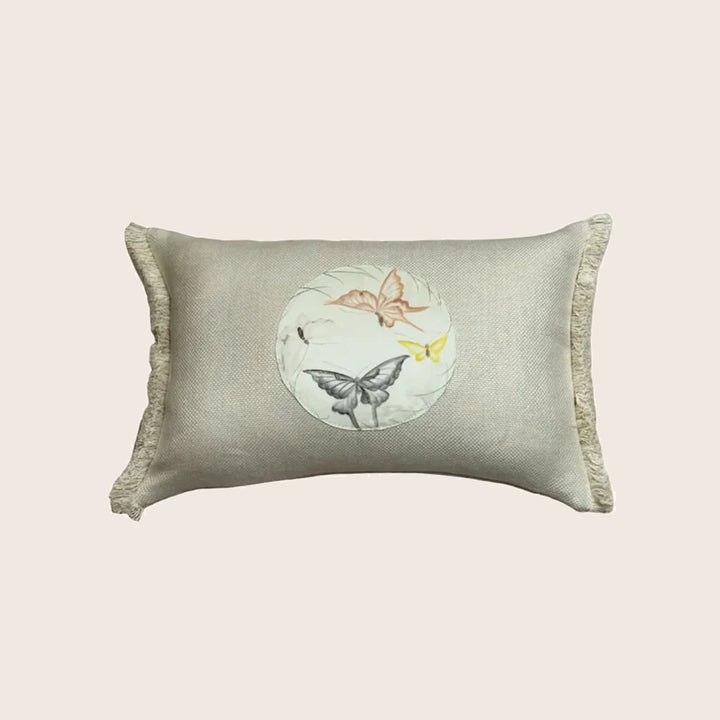 Image for Vintage Hand Painted Butterfly Lumbar Pillow