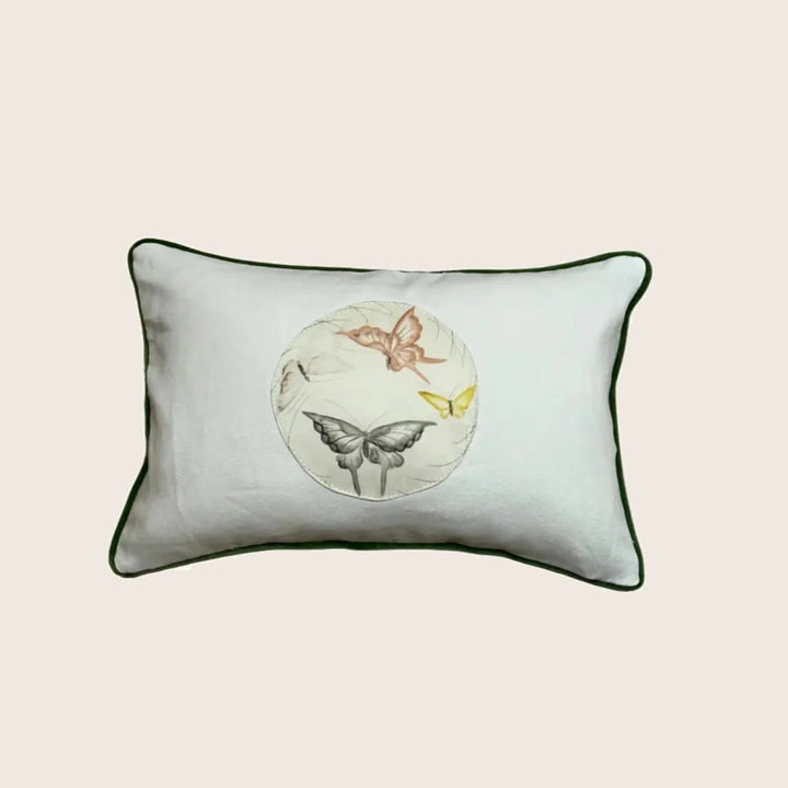 Image for Vintage Hand Painted Butterfly Lumbar Pillow