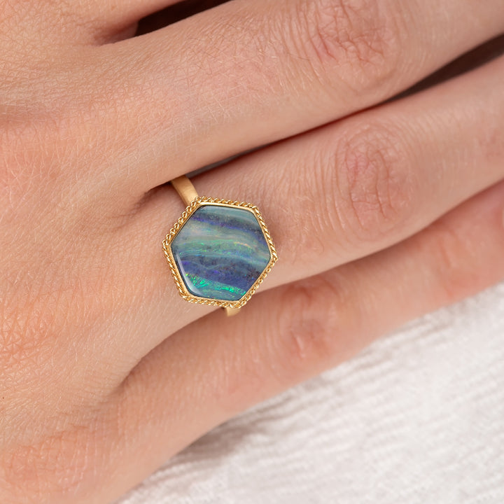 Image for One-of-a-Kind 18K Yellow Gold 4.95 cts. Hexagonal Boulder Opal Ring