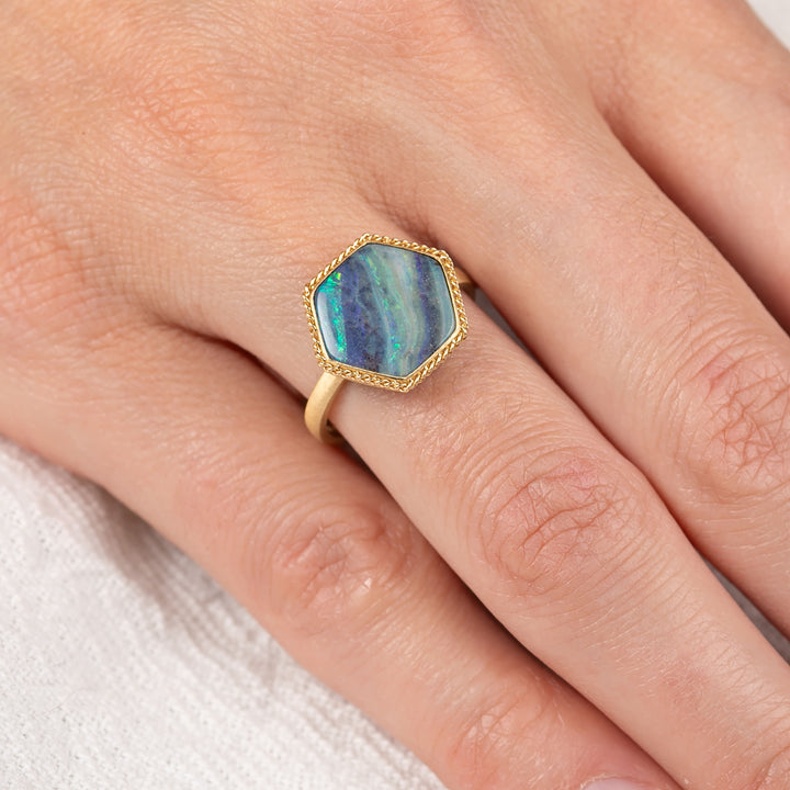 Image for One-of-a-Kind 18K Yellow Gold 4.95 cts. Hexagonal Boulder Opal Ring