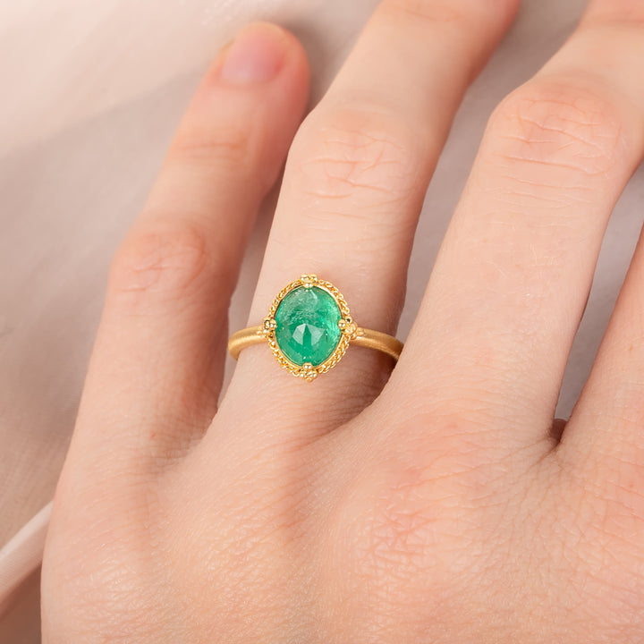 Image for One-of-a-Kind 18K Yellow Gold 2.51 cts. Oval Cut Light Green Emerald Ring