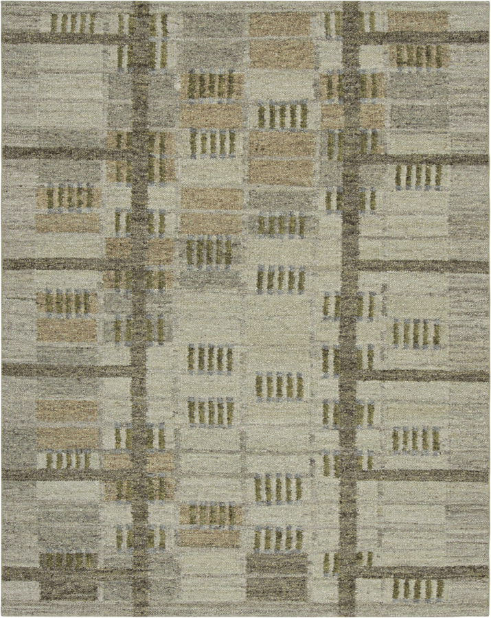 Multicolored Swedish Inspired Flatweave Wool Rug - 7'9