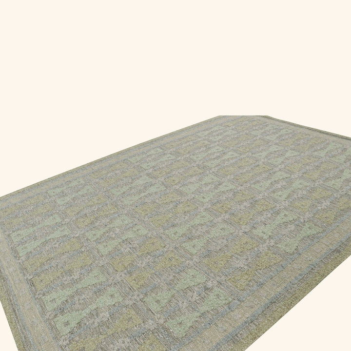 Green Swedish Inspired Flatweave Wool Rug - 8'8" x 12'1"
