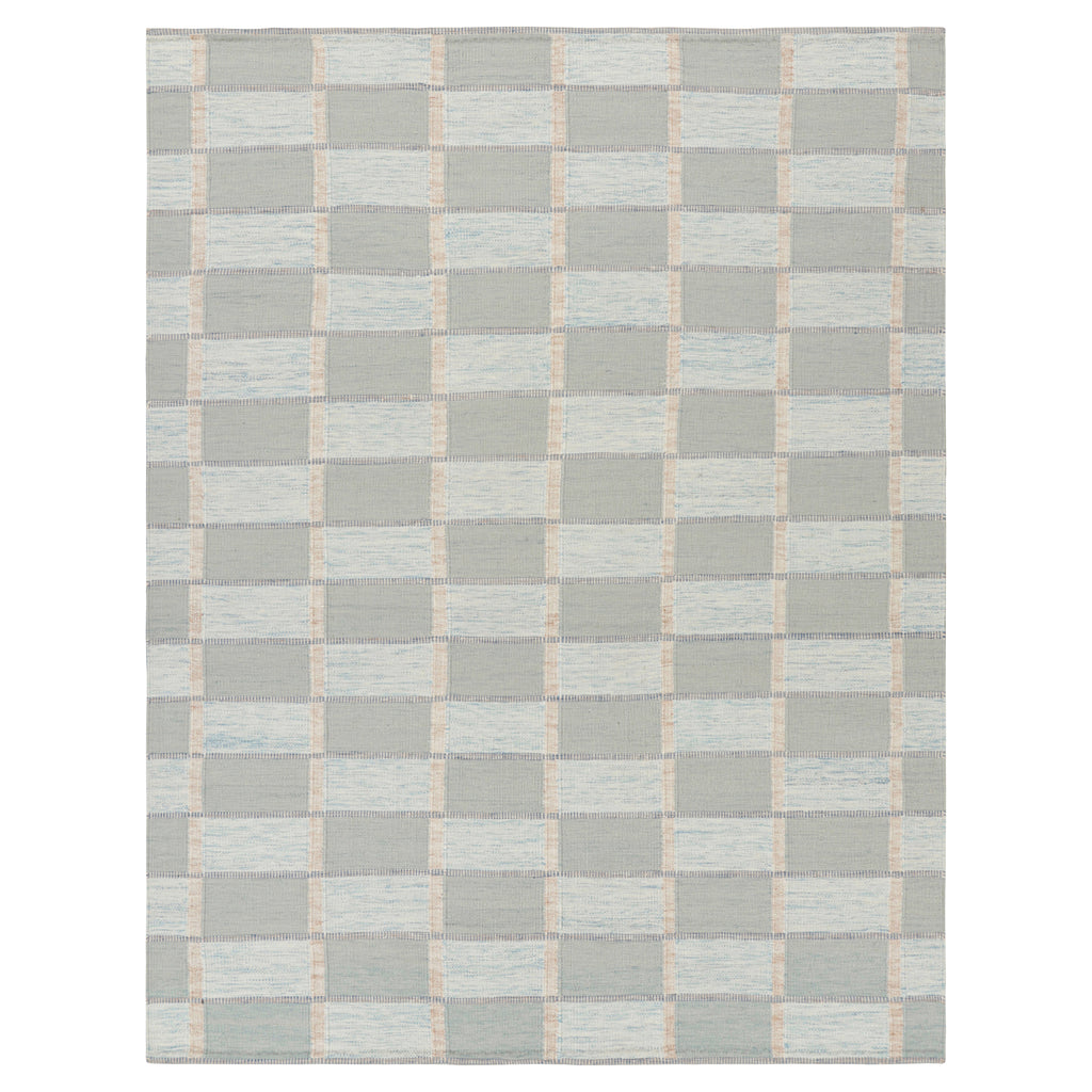 Blue Swedish Inspired Flatweave Wool Rug - 9'2" x 11'11"