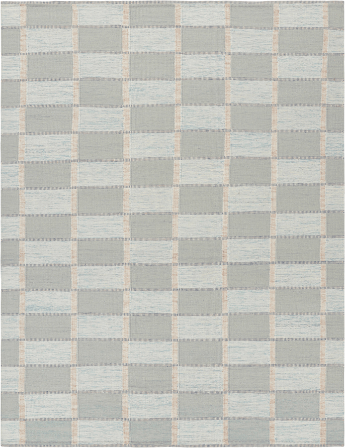 Blue Swedish Inspired Flatweave Wool Rug - 9'2