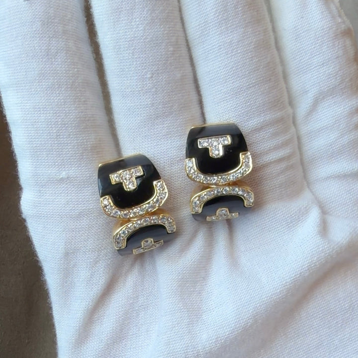 Gold Vintage Onyx Diamond Earrings