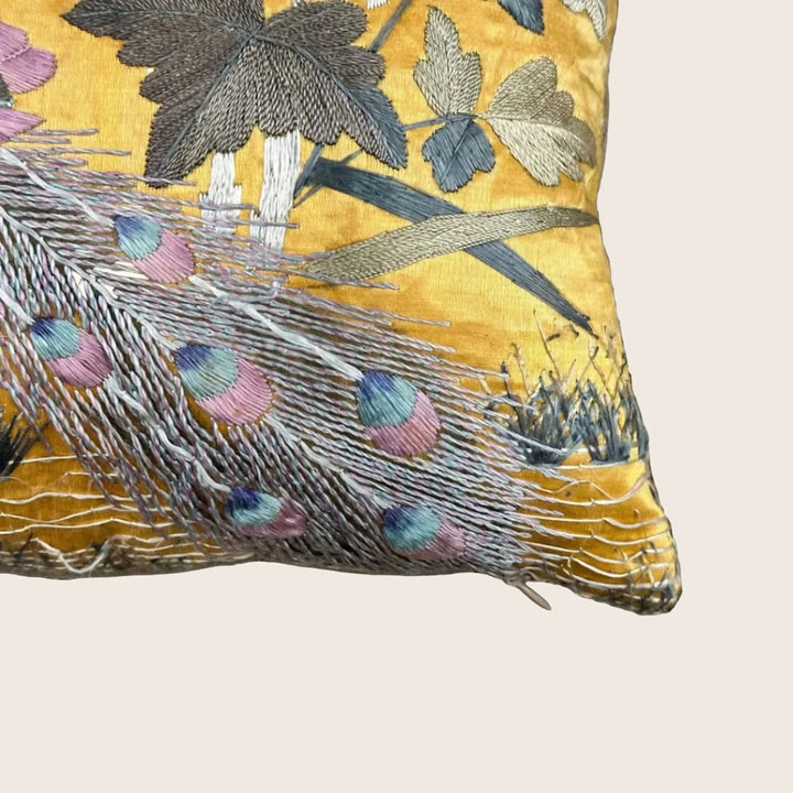 Image for Antique Silk Peacock Qing Dynasty Lumbar Pillow