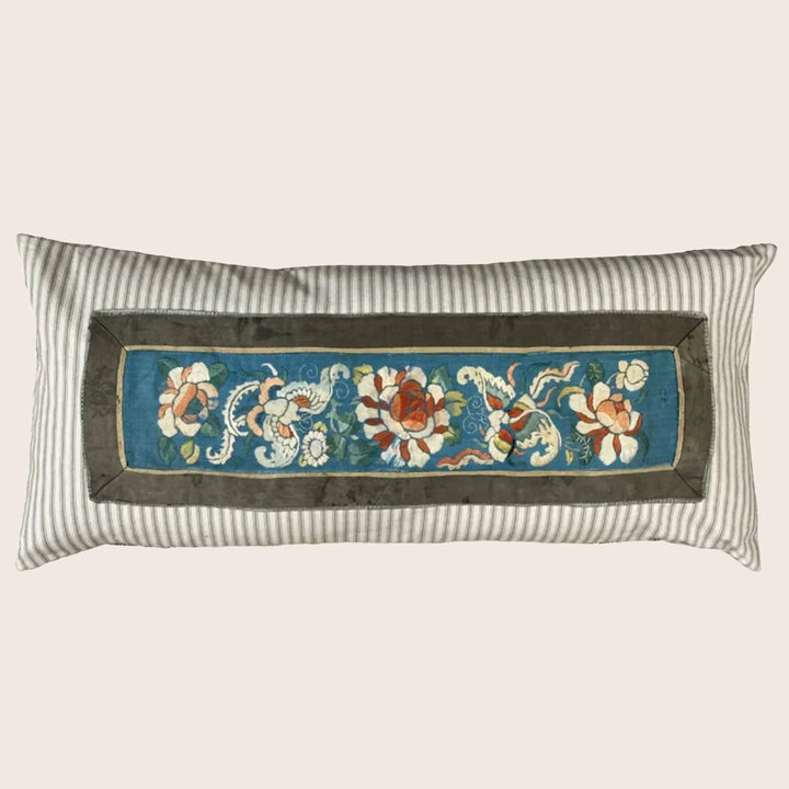 Image for Antique Silk Embroidered Qing Dynasty Lumbar Pillow