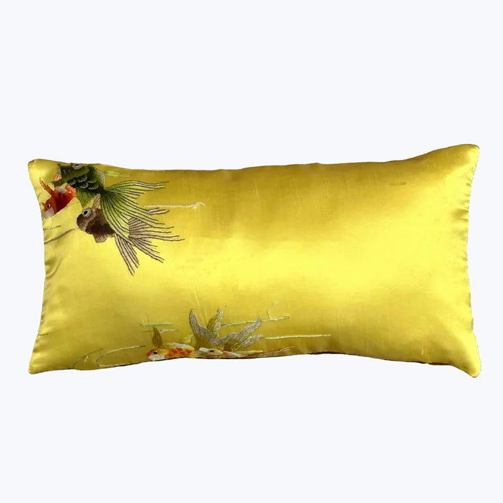 Image for Vintage Embroidered Silk Goldfish Lumbar Pillow