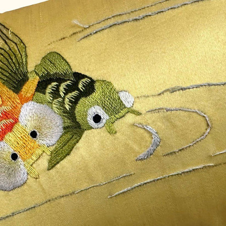 Image for Vintage Embroidered Silk Goldfish Lumbar Pillow