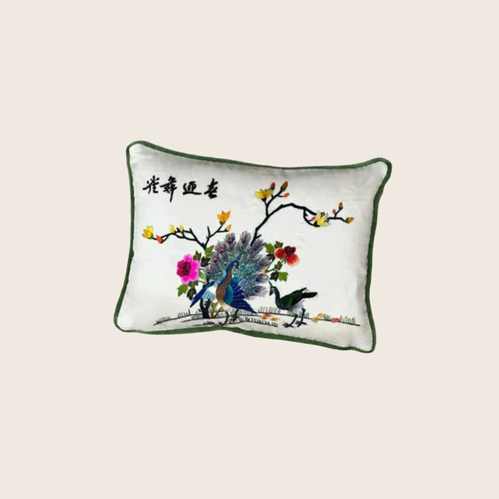 Image for Vintage Bird and Flower Silk Lumbar Pillow