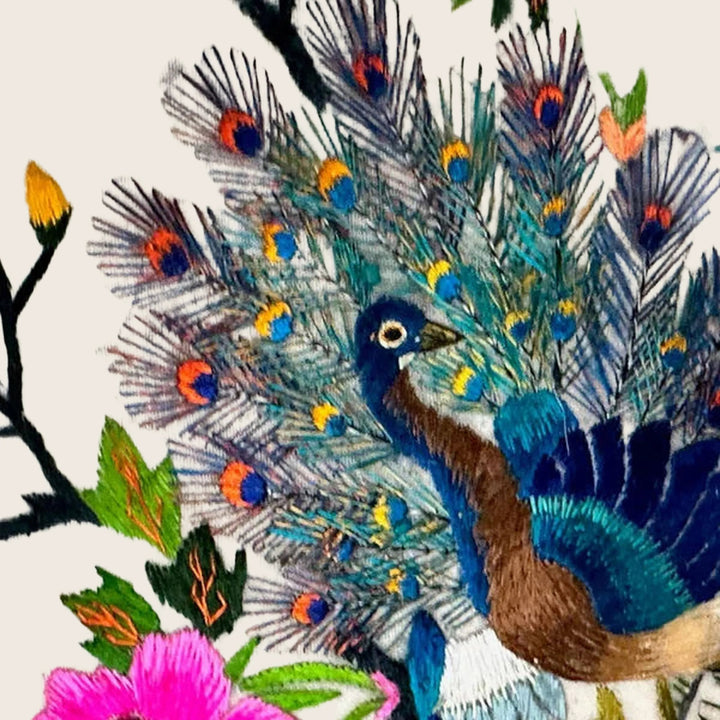Image for Vintage Bird and Flower Silk Lumbar Pillow