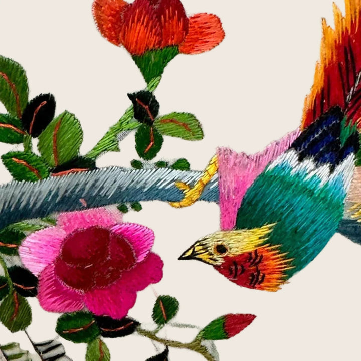 Image for Vintage Bird and Flower Silk Lumbar Pillow