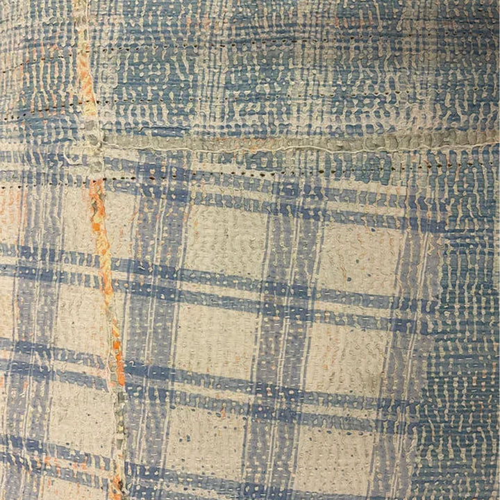 Image for Vintage Indigo Plaid Kantha Pillow