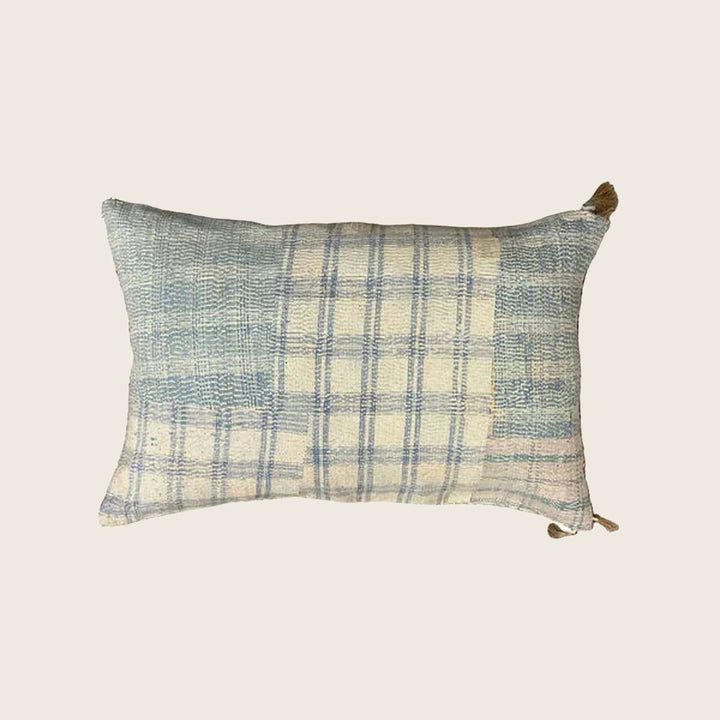 Image for Vintage Indigo Plaid Kantha Lumbar Pillow