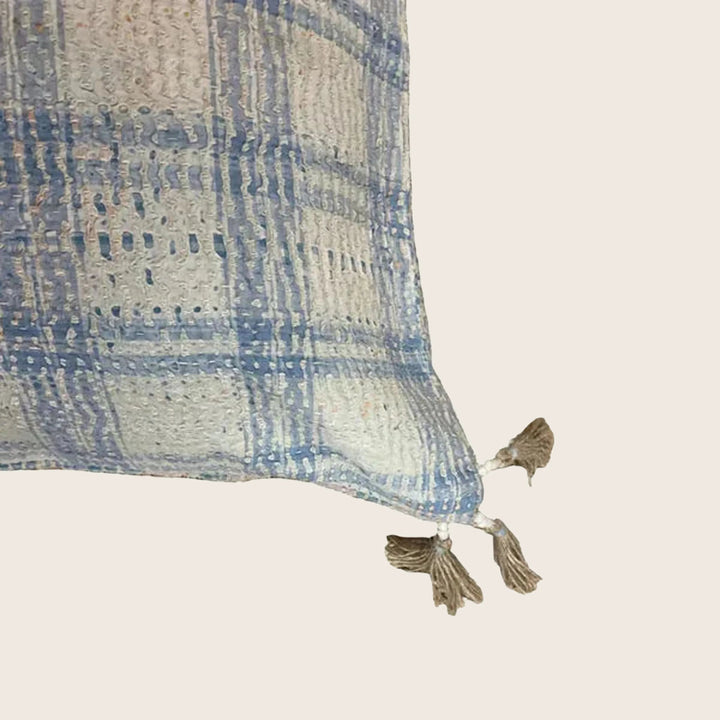 Image for Vintage Indigo Plaid Kantha Lumbar Pillow