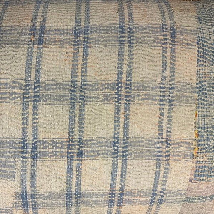 Image for Vintage Indigo Plaid Kantha Lumbar Pillow