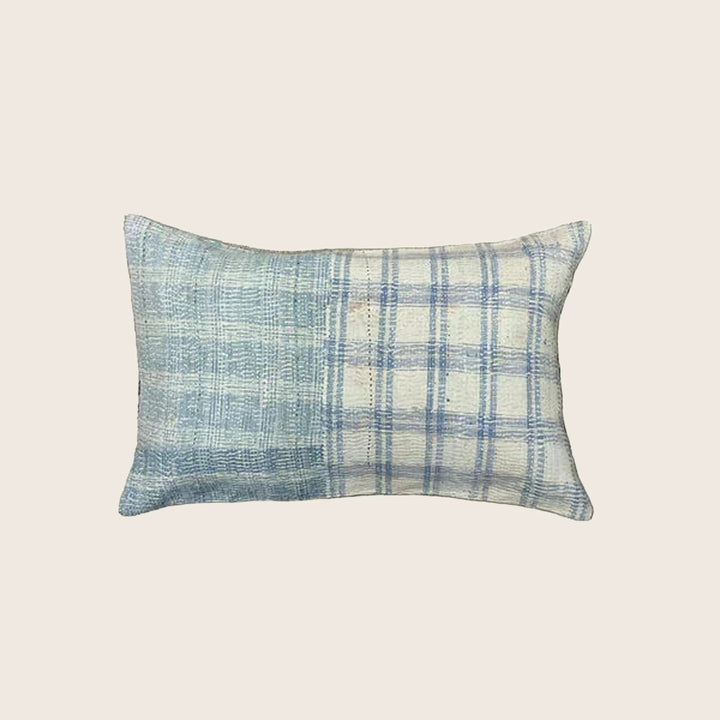 Image for Vintage Indigo Plaid Kantha Lumbar Pillow