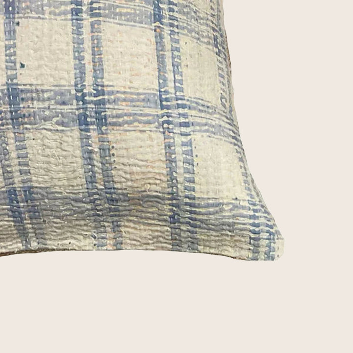 Image for Vintage Indigo Plaid Kantha Lumbar Pillow