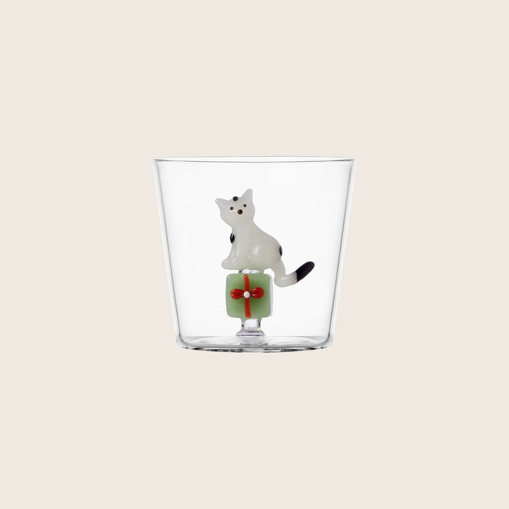 Tabby Cat Tumbler, White Cat with Green Gift