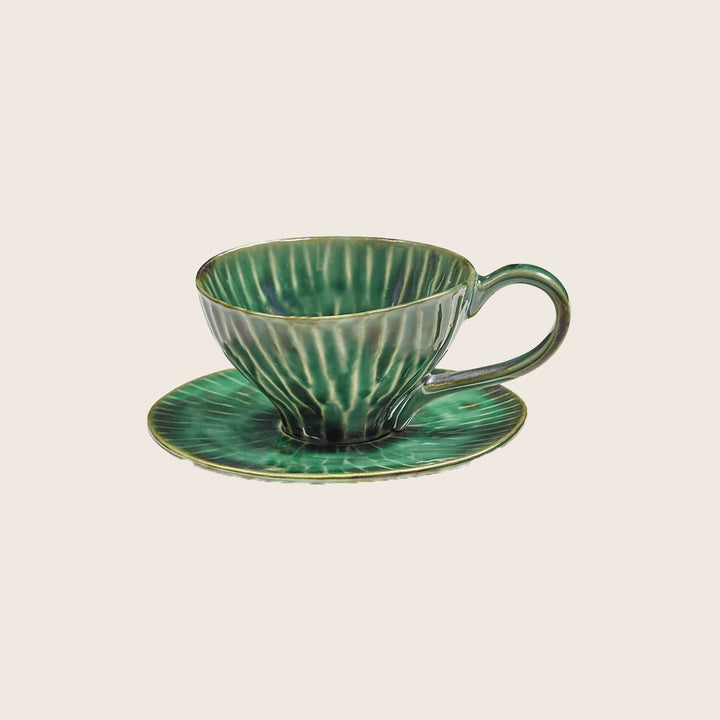 Green Verde Lanza Cappuccino Cup Saucer, Set of 2