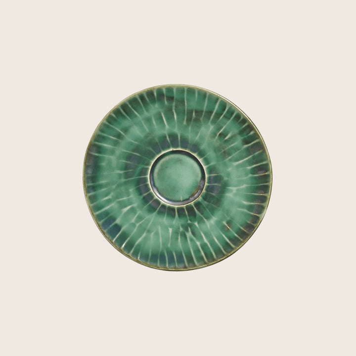 Green Verde Lanza Cappuccino Cup Saucer, Set of 2