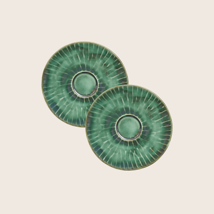 Green Verde Lanza Cappuccino Cup Saucer, Set of 2