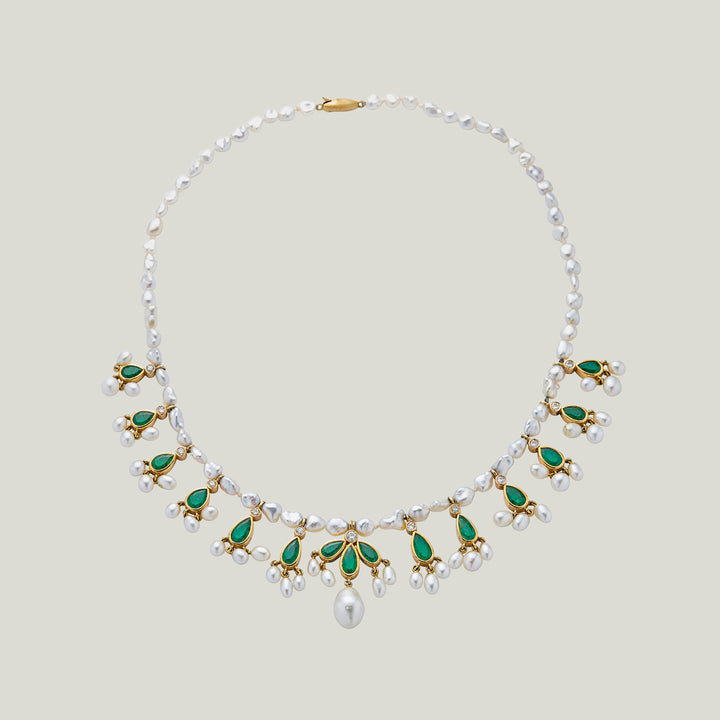 Image for 18KYG Pearl, Emerald, Diamond Swag Necklace