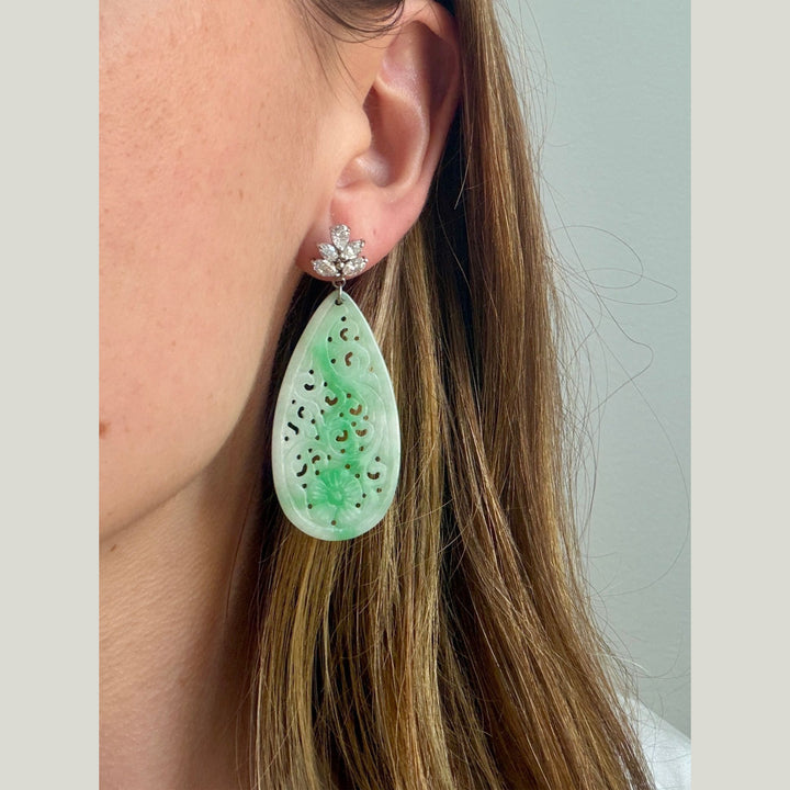 Platinum Jade and Diamond Earrings