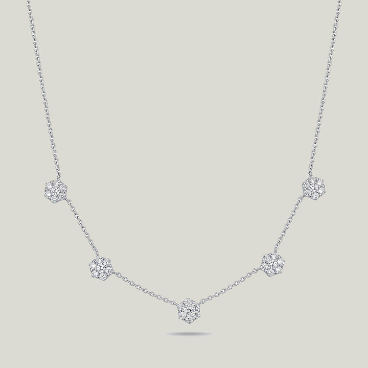 18K White Gold Diamond Cluster Fringe Necklace