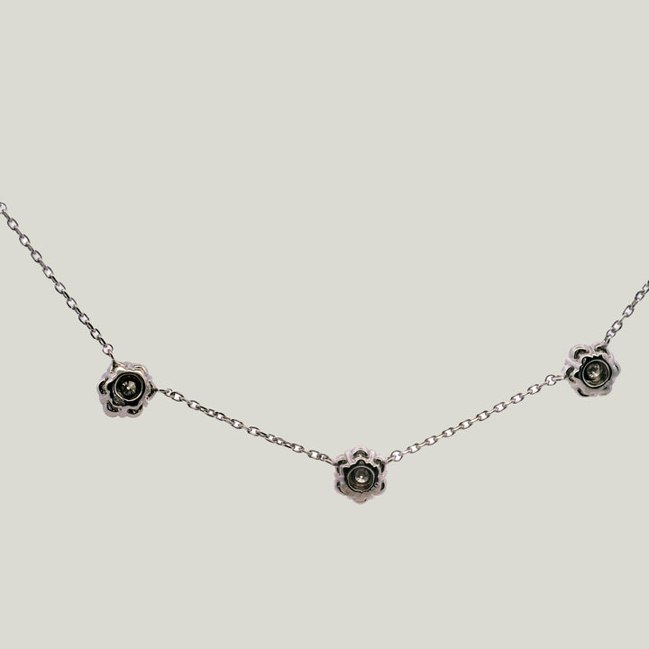 18K White Gold Diamond Cluster Fringe Necklace