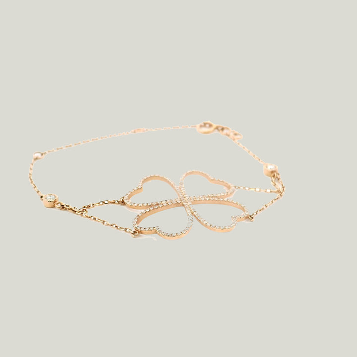 14K Rose Gold Diamond Clover Bracelet