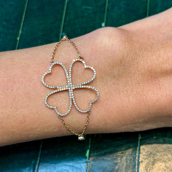 14K Rose Gold Diamond Clover Bracelet