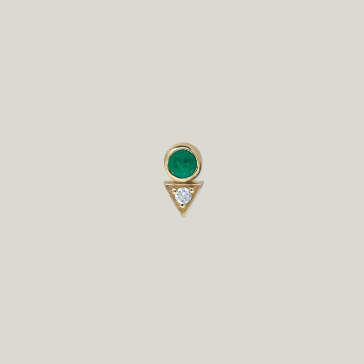 14K Yellow Gold Cléo Deco Emerald and Diamond Single Stud