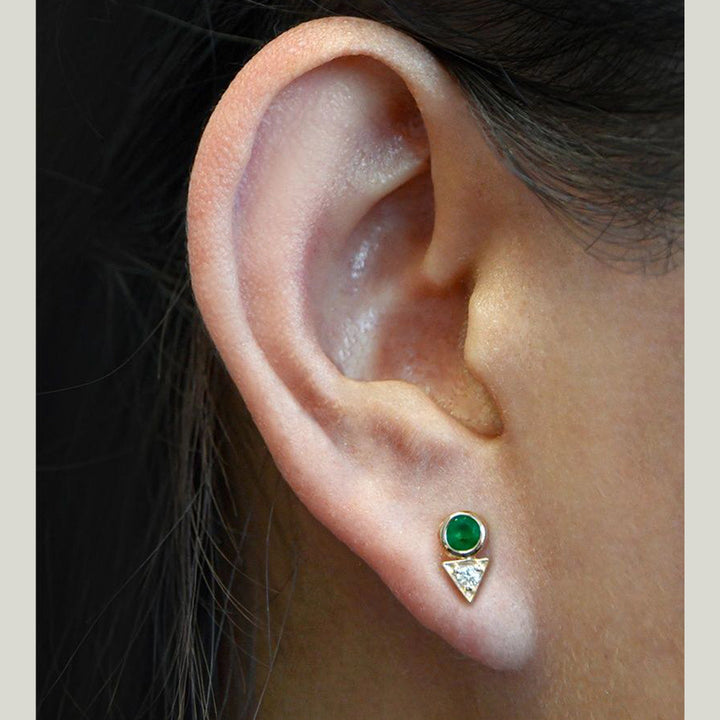 14K Yellow Gold Cléo Deco Emerald and Diamond Single Stud