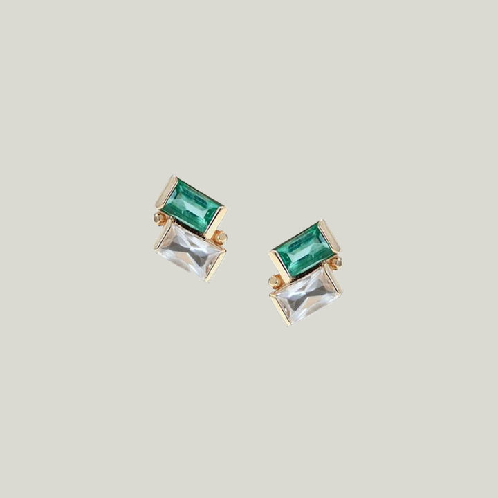 14K Yellow Gold Cléo Deux Carré Studs with Emerald and White Topaz