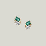 14K Yellow Gold Cléo Deux Carré Studs with Emerald and White Topaz